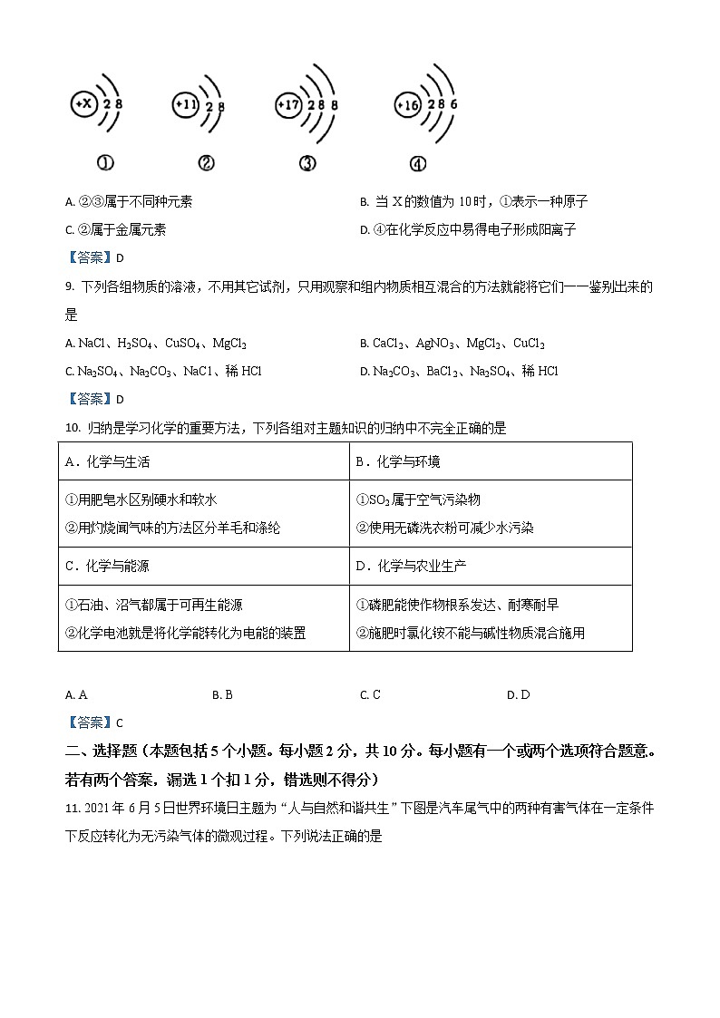 山东省烟台市2021年中考化学真题（word版附解析）第3页