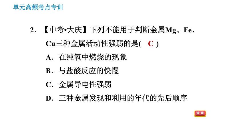 鲁教版九年级下册化学课件 第9单元 单元高频考点专训 专训2 金属活动性顺序的应用第5页