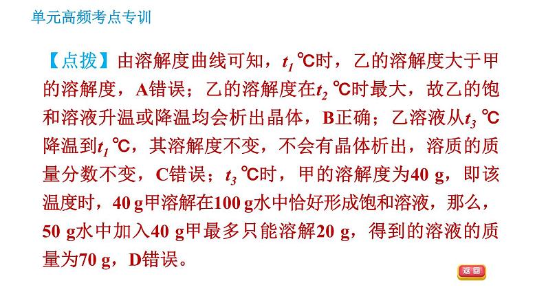 鲁教版九年级下册化学课件 第8单元 单元高频考点专训 专训1 溶解度曲线的应用006