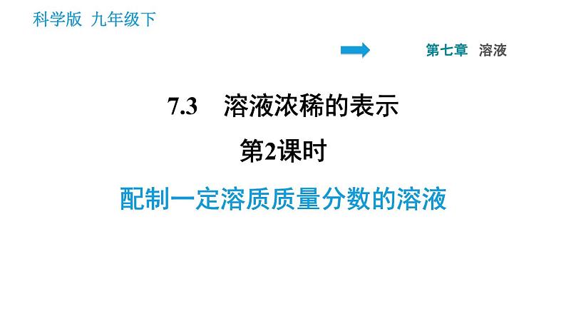 科学版九年级下册化学课件 第7章 7.3.2 配制一定溶质质量分数的溶液0第1页