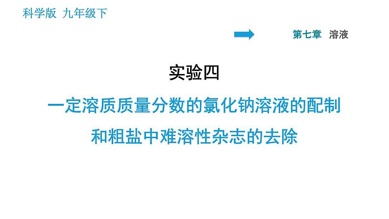 科学版九年级下册化学课件 第7章 实验五 一定溶质质量分数的氯化钠溶液的配制和粗盐中难溶性杂志的去除第1页