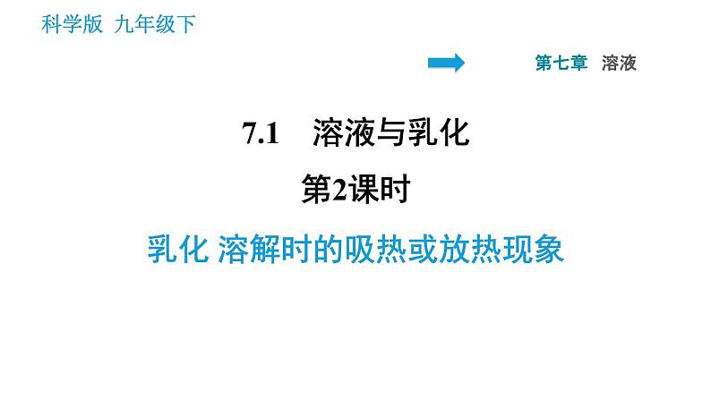 科学版九年级下册化学课件 第7章 7.1.2 乳化 溶解时的吸热或放热现象第1页