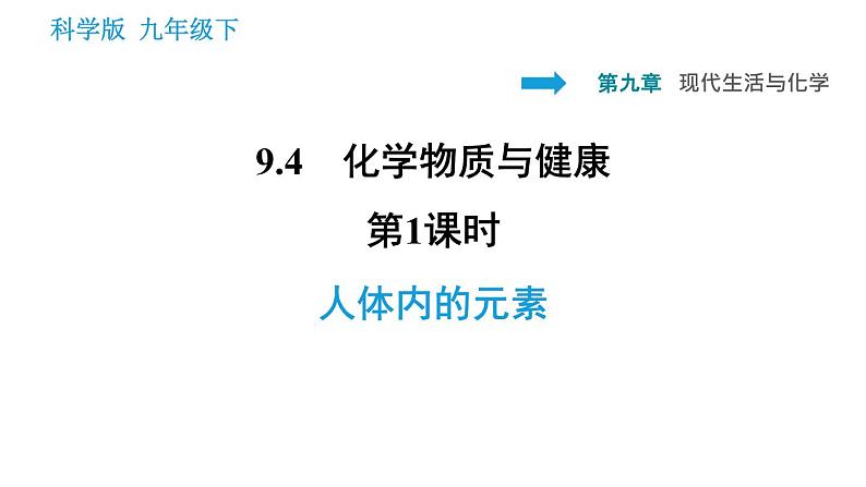 科学版九年级下册化学课件 第9章 9.4.1 人体内的元素第1页