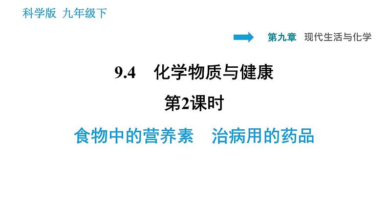 科学版九年级下册化学课件 第9章 9.4.2 食物中的营养素  治病用的药品第1页