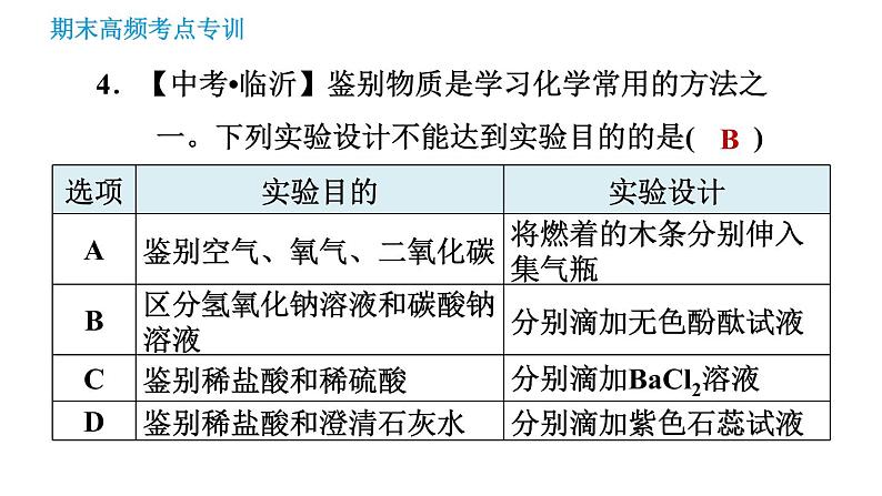 沪教版九年级下册化学课件 期末高频考点专训 专训2 物质的鉴别与检验0第8页