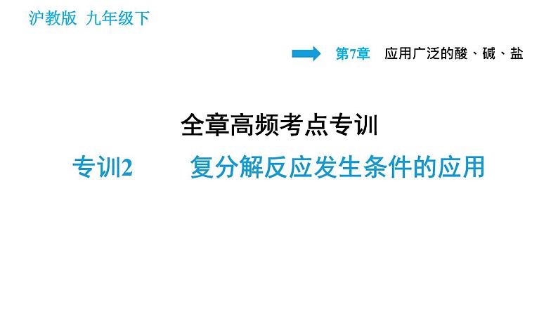 沪教版九年级下册化学课件 第7章 全章高频考点专训 专训2 复分解反应发生条件的应用第1页