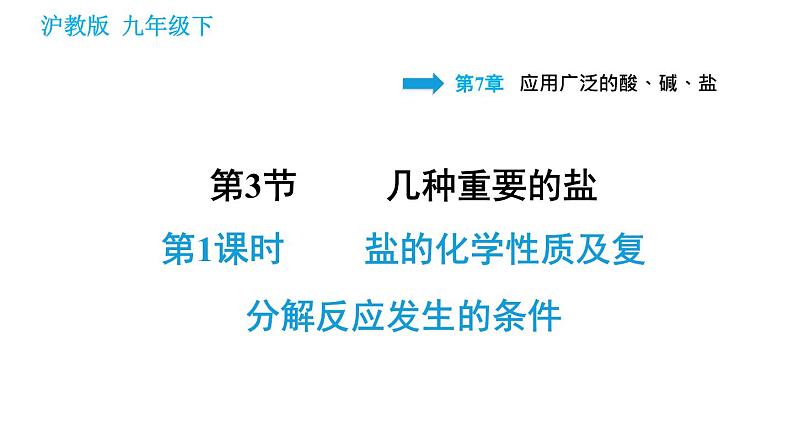 沪教版九年级下册化学课件 第7章 7.3.1 盐的化学性质及复分解反应发生的条件第1页