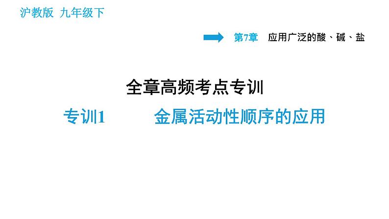 沪教版九年级下册化学课件 第7章 全章高频考点专训 专训1 金属活动性顺序的应用第1页