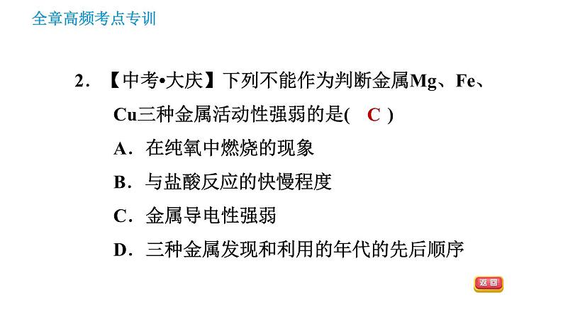 沪教版九年级下册化学课件 第7章 全章高频考点专训 专训1 金属活动性顺序的应用第4页