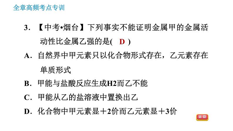 沪教版九年级下册化学课件 第7章 全章高频考点专训 专训1 金属活动性顺序的应用第5页