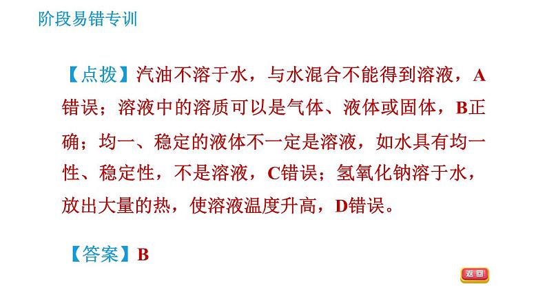 人教版九年级下册化学课件 第9单元 阶段易错专训 有关溶液的概念及溶解度曲线的易错易混点006