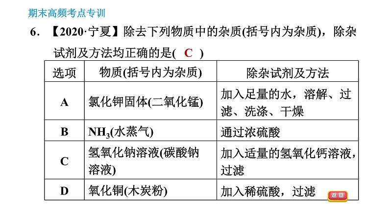 人教版九年级下册化学习题课件 期末考点 专训3 物质的分离与提纯第8页