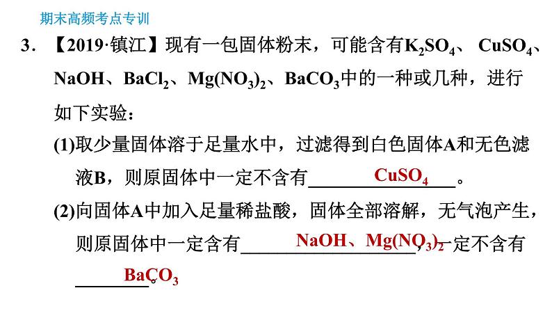 人教版九年级下册化学习题课件 期末考点 专训5 物质的推断06