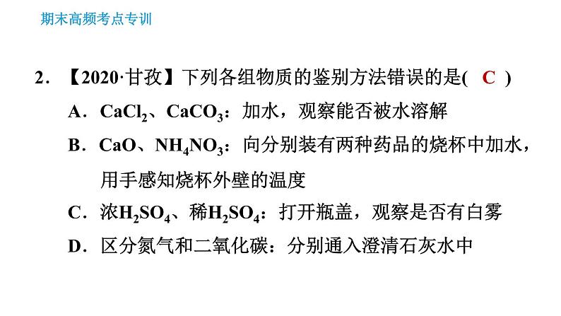 人教版九年级下册化学习题课件 期末考点 专训4 物质的鉴别与检验04