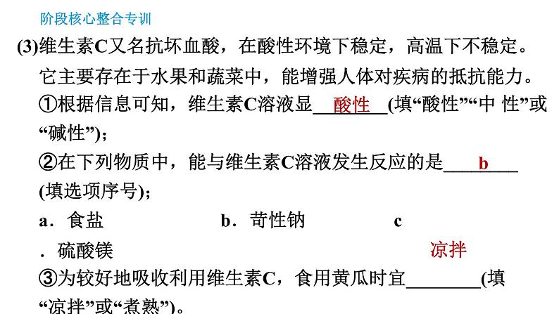 人教版九年级下册化学习题课件 第12单元 阶段核心整合专训 化学与生活专辑第8页