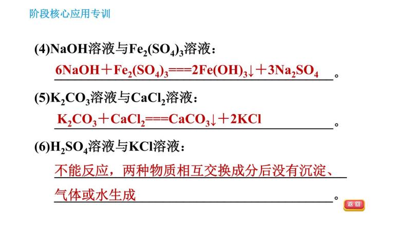 人教版九年级下册化学习题课件 第11单元 阶段核心应用专训 复分解反应的应用04