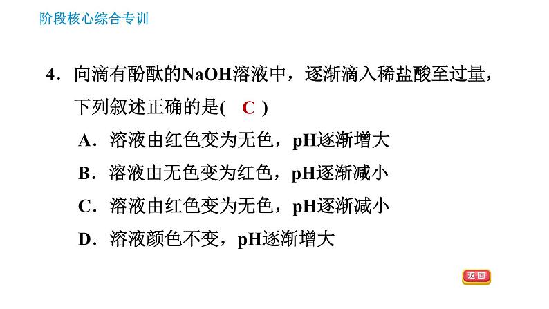 人教版九年级下册化学习题课件 第10单元 阶段核心综合专训 中和反应面面观第7页