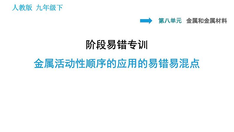 人教版九年级下册化学课件 第8单元 阶段易错专训 金属活动性顺序的应用的易错易混点0第1页