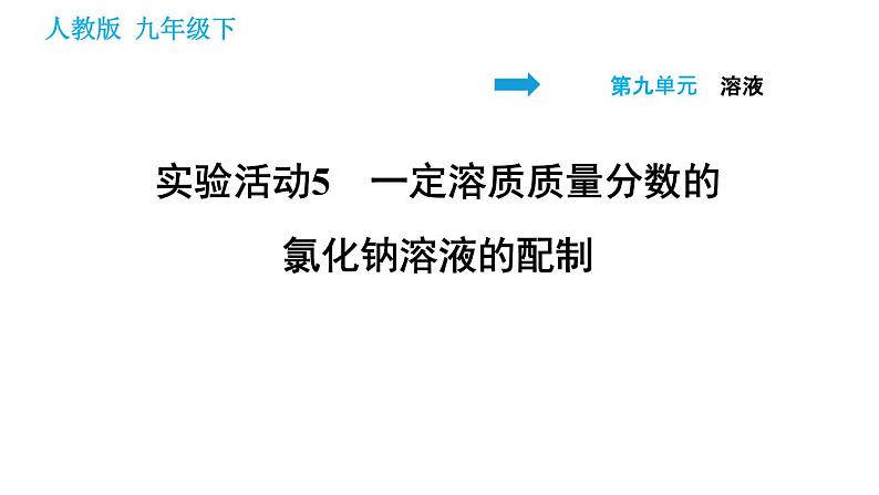 人教版九年级下册化学习题课件 第9单元 实验活动5 一定溶质质量分数的氯化钠溶液的配制第1页