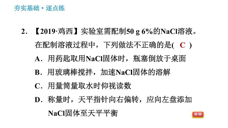 人教版九年级下册化学习题课件 第9单元 实验活动5 一定溶质质量分数的氯化钠溶液的配制第5页