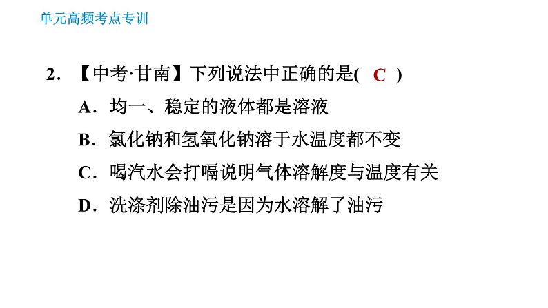 人教版九年级下册化学习题课件 第9单元 单元高频考点专训第4页