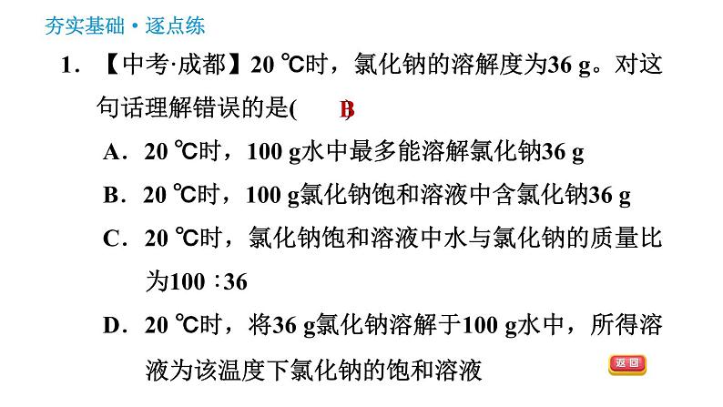 人教版九年级下册化学习题课件 第9单元 9.2.2 溶解度第3页