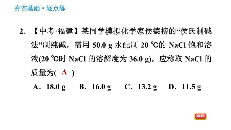 人教版九年级下册化学习题课件 第9单元 9.2.2 溶解度第4页