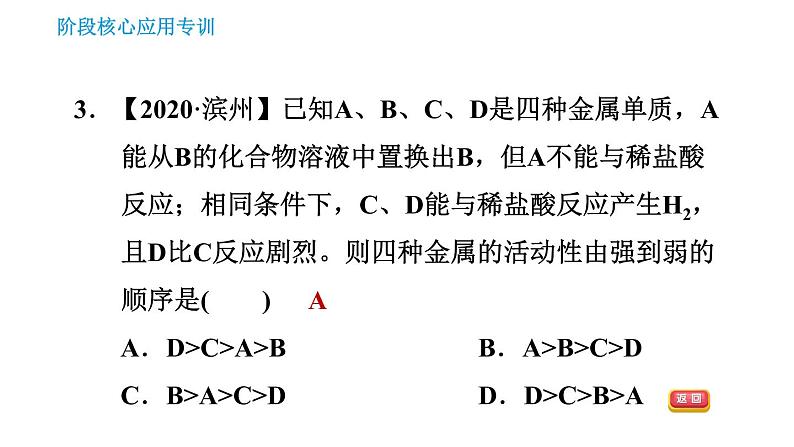 人教版九年级下册化学习题课件 第8单元 阶段核心应用专训 比较金属活动性顺序第5页