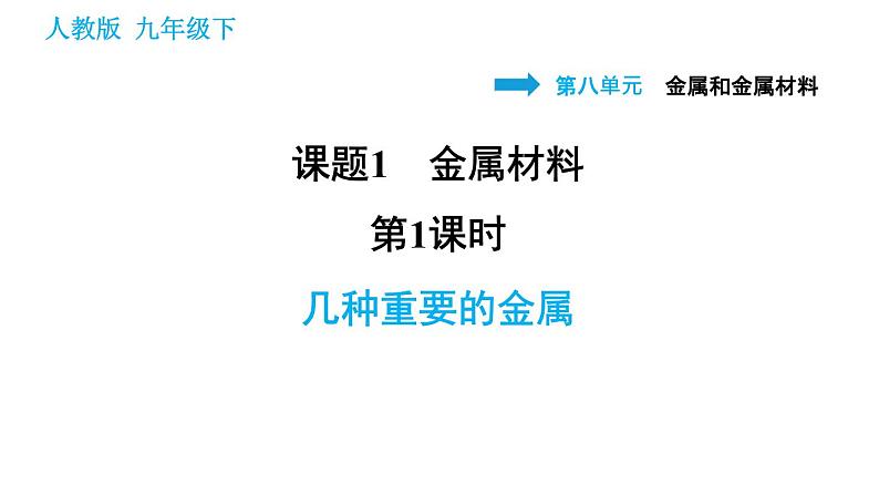 人教版九年级下册化学习题课件 第8单元 8.1.1 几种重要的金属第1页