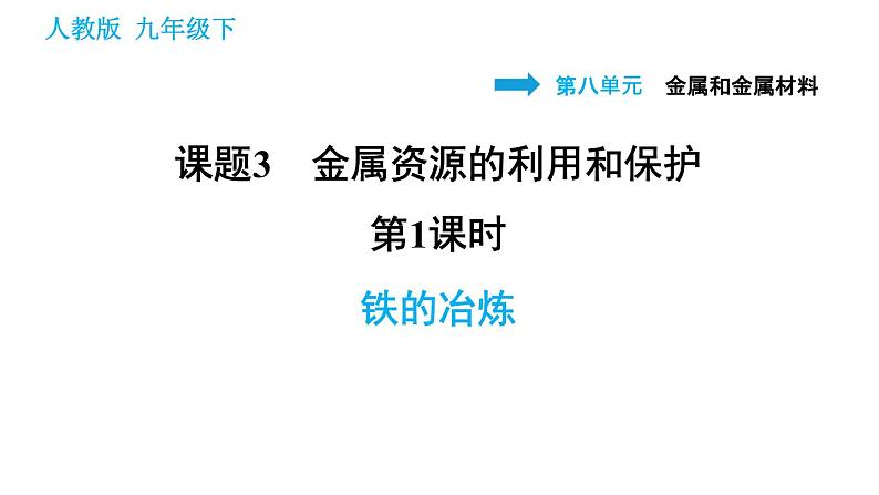 人教版九年级下册化学习题课件 第8单元 8.3.1 铁的冶炼第1页