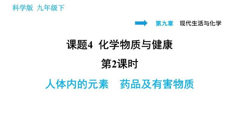 科学版九年级下册化学课件 第9章 9.4.2 人体内的元素　药品及有害物质01