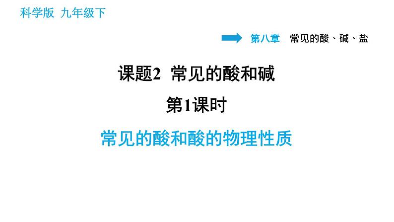 科学版九年级下册化学课件 第8章 8.2.1 常见的酸和酸的物理性质第1页