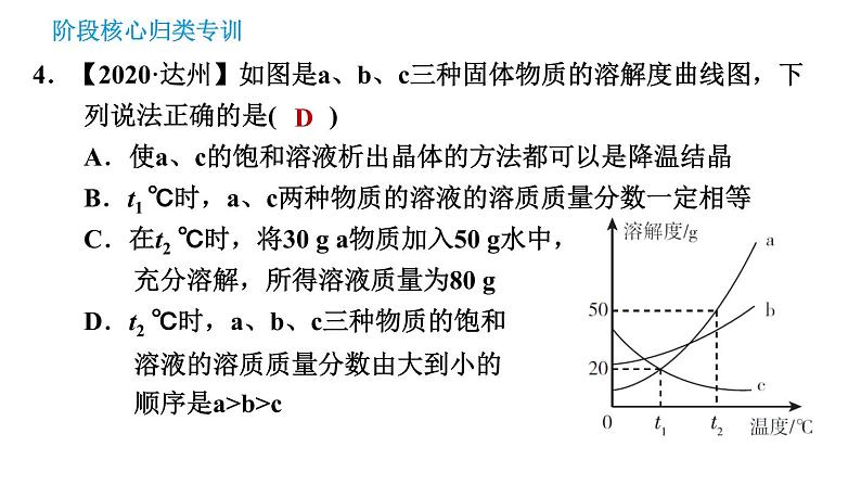 科学版九年级下册化学课件 第7章 阶段核心归类专训 溶解度曲线的应用第8页