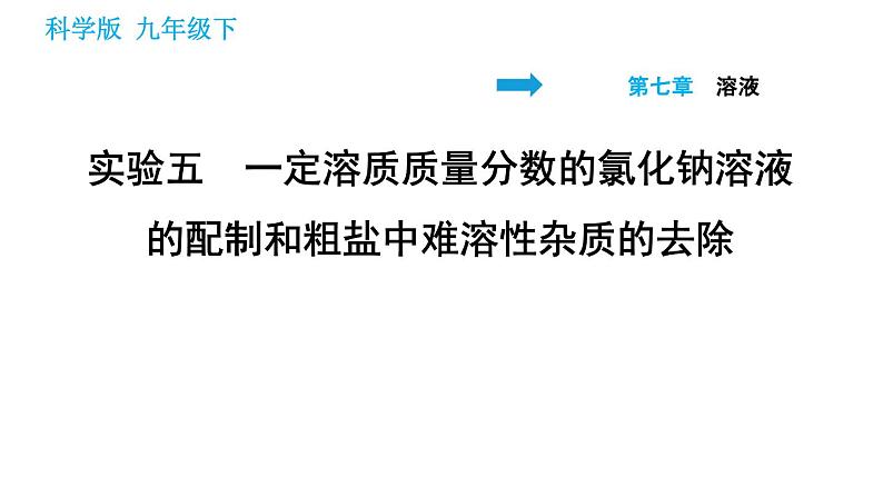 科学版九年级下册化学课件 第7章 实验五　一定溶质质量分数的氯化钠溶液的配制和粗盐中难溶性杂质的去除第1页