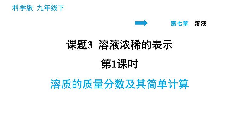 科学版九年级下册化学课件 第7章 7.3.1 溶质的质量分数及其简单计算第1页