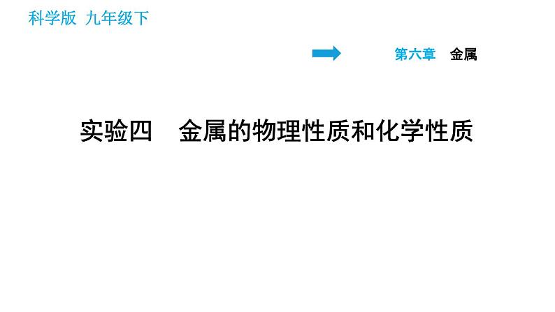 科学版九年级下册化学课件 第6章 实验四　金属的物理性质和化学性质01