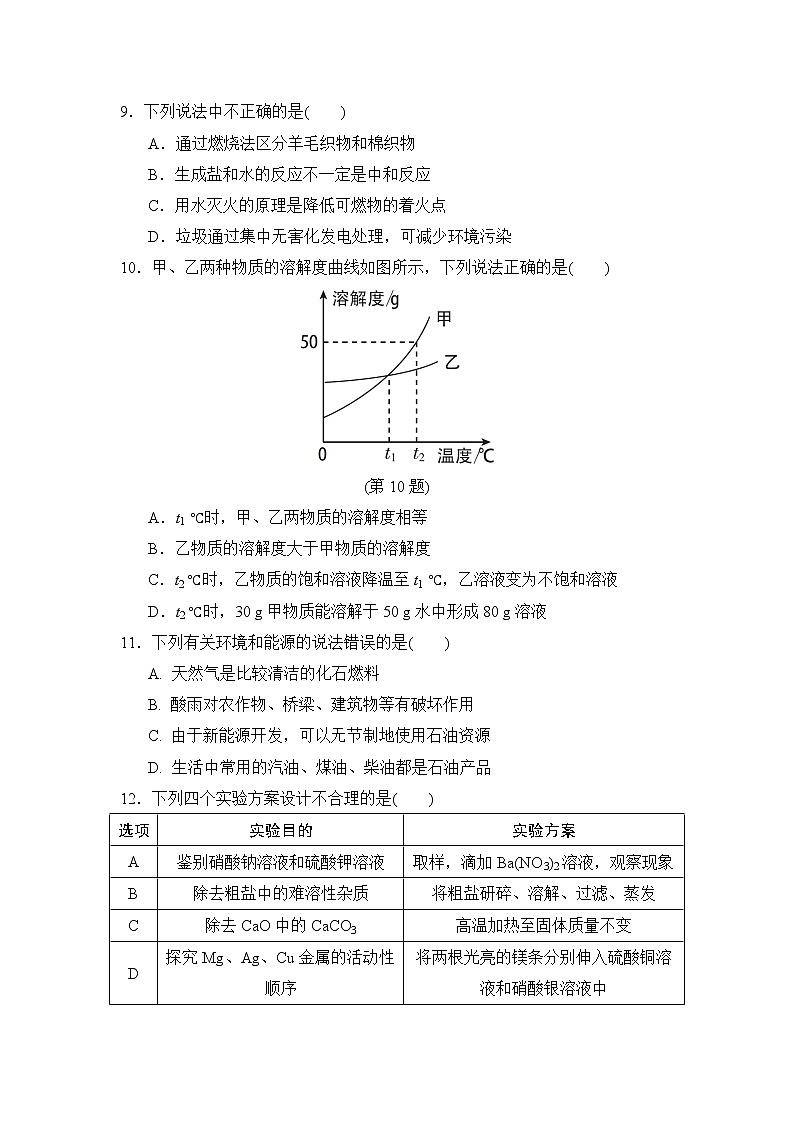 鲁教版九年级下册化学 期末达标检测卷第3页