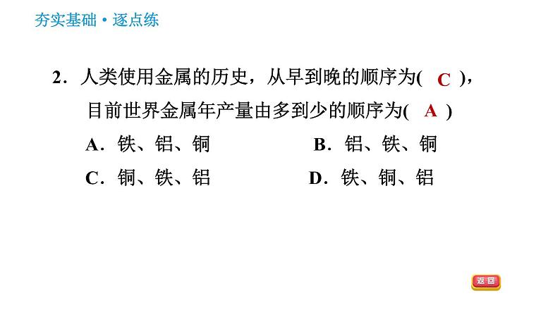 人教版九年级下册化学习题课件 第8单元 8.1.1 几种重要的金属第4页