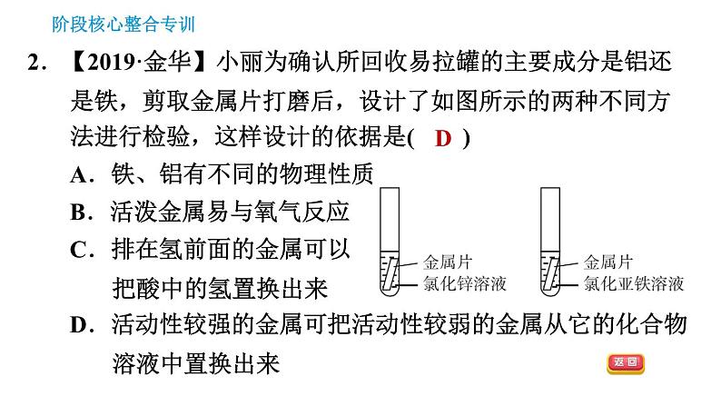 人教版九年级下册化学习题课件 第8单元 阶段核心整合专训 金属的化学性质及应用第4页