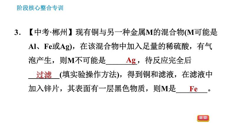 人教版九年级下册化学习题课件 第8单元 阶段核心整合专训 金属的化学性质及应用第5页