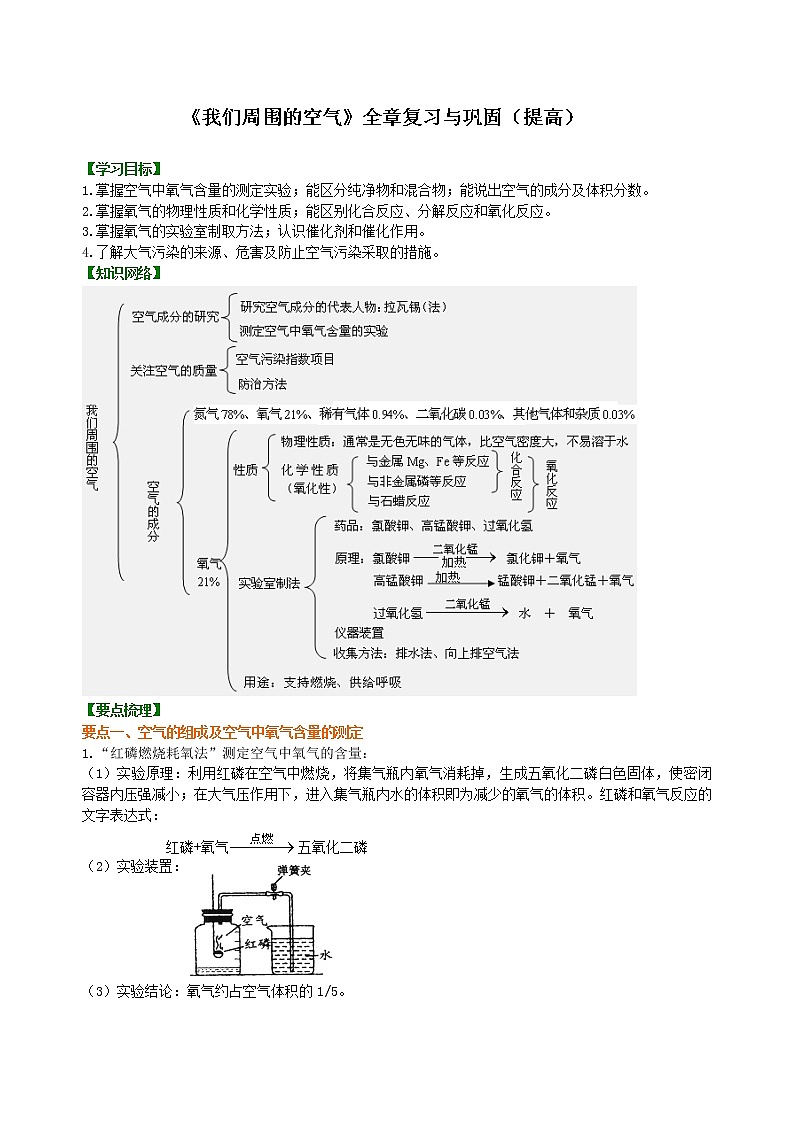 人教版初中化学九年级（上册）第二单元全章复习与巩固 知识讲解（提高学案）01