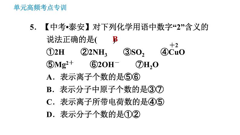 鲁教五四版八年级化学课件 第3单元 单元高频考点专训 专训2 化学符号及其周围数字的意义07