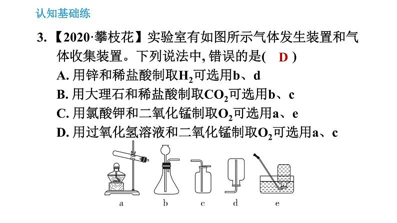 人教版九年级上册化学习题课件 第6单元 6.2.2 实验室制取气体的一般思路第5页