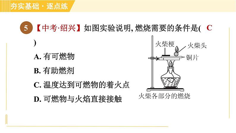 鲁教五四版八年级全一册化学习题课件 第6单元 6.1.1 灭火的原理第7页