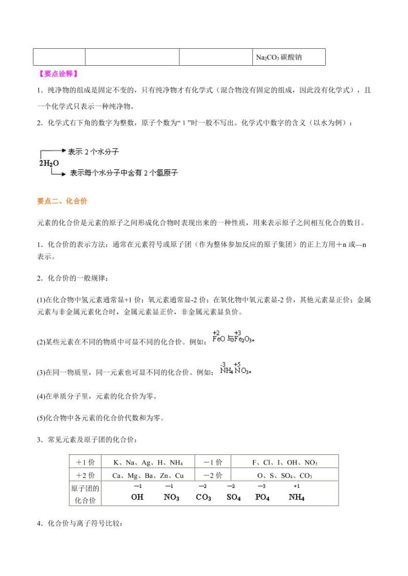 2021年上海市中考新初三暑期化学讲与练 专题09  化学式与化合价（提高）学案02