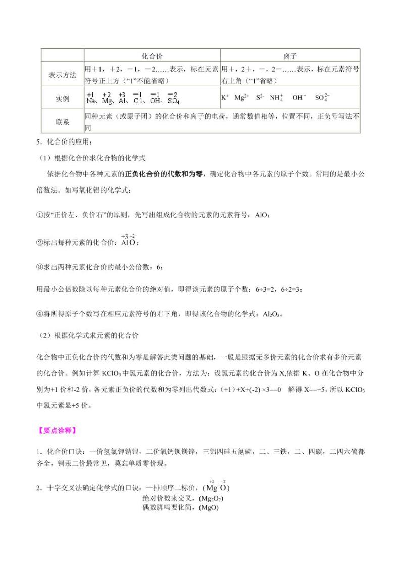 2021年上海市中考新初三暑期化学讲与练 专题09  化学式与化合价（提高）学案03