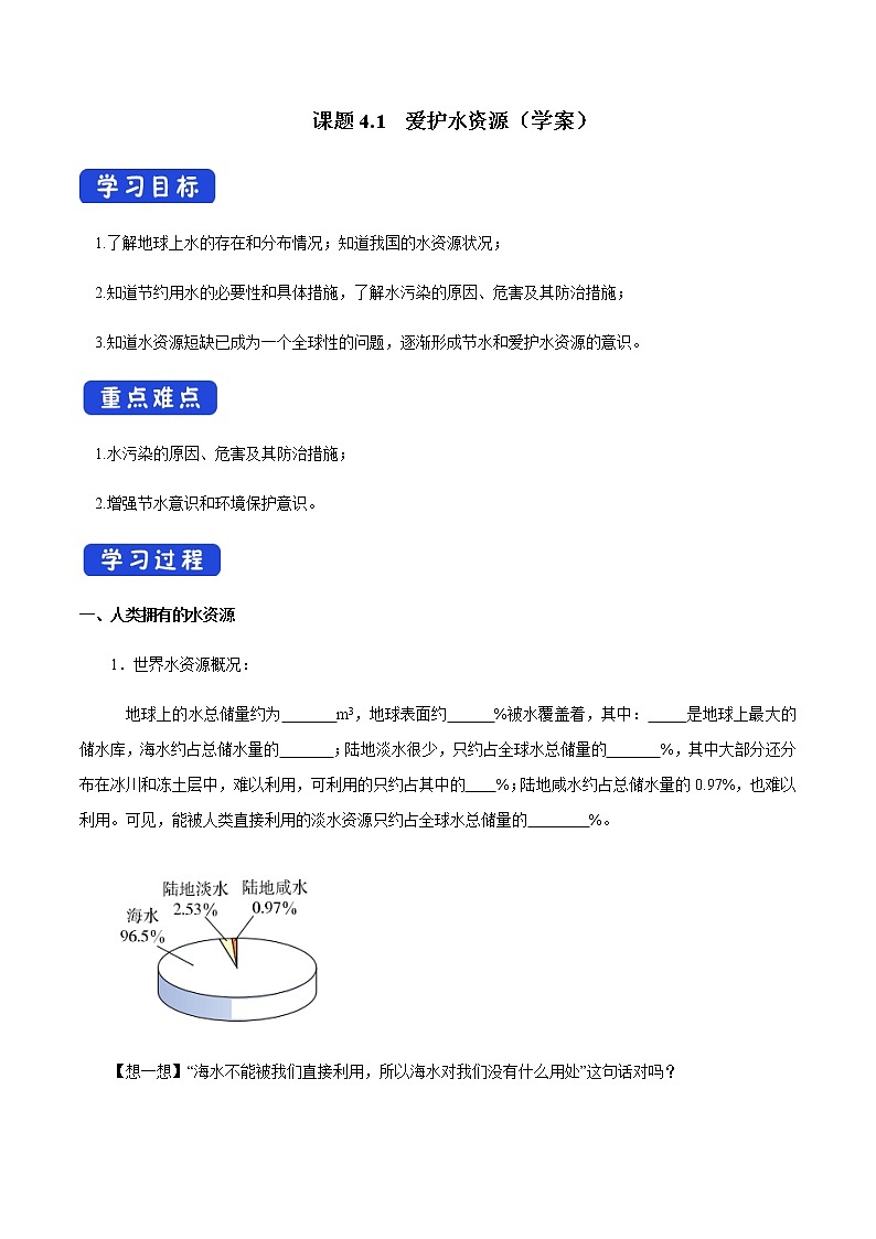 人教版九年级化学上册4.1 爱护水资源 课件学案练习01