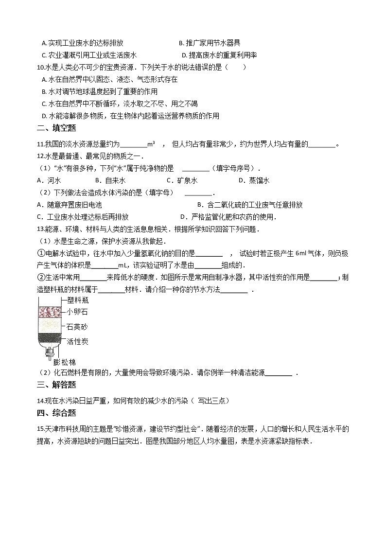 北京课改版九上化学 4.3水资源的开发利用和保护 同步练习（含解析）第2页