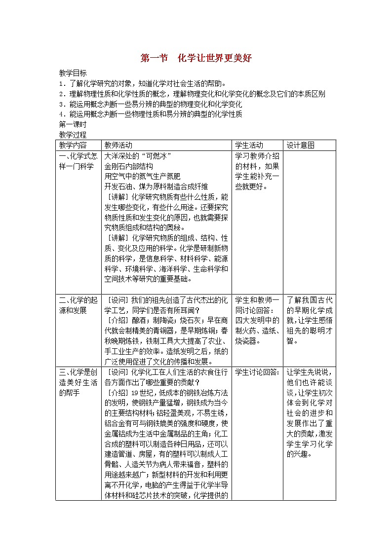1.1《化学让世界更美好》教案第1页