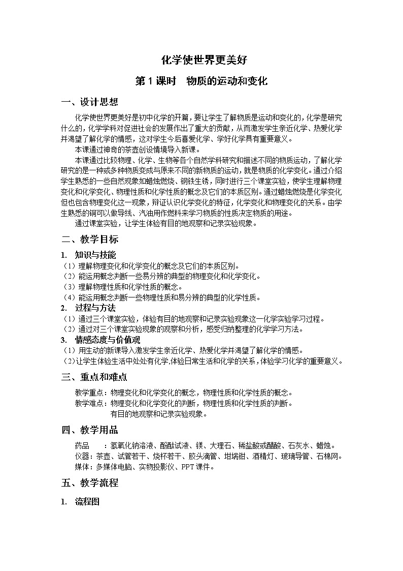 沪教版（上海）化学九年级上册 1.1 化学使世界更美好（第1课时）教案01